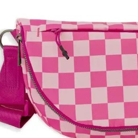 Checkered Nylon Fanny Pack Sling Bags Pink Rose - Picture 3 of 3